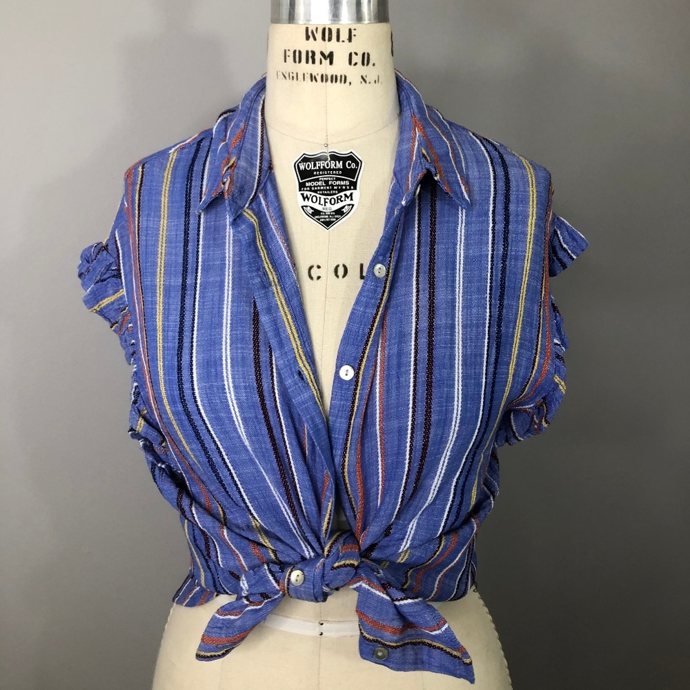 EUC Striped Short Sleeve Button Up Top